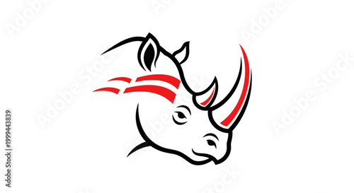Bild auf Leinwand Stylized rhinoceros head logo with red accents on white background