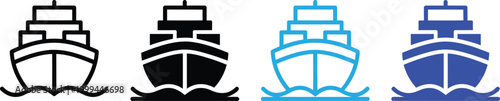 Cargo ship icon collection, freight sea transport symbol, flat vector illustration set