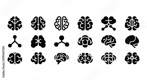 Collection of stylized brain icons representing different aspects of cognition and neuroscience