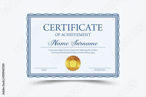 Elegant certificate design with broder texture vector customizable award recognition template