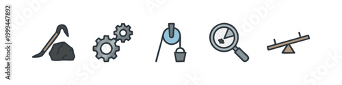 Colorful Simple Machines and Physics Doodle Icon Set