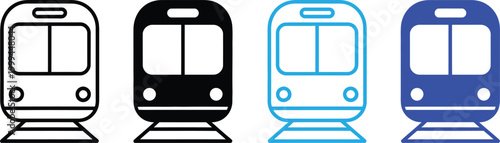 Subway train front view icon set, metro railway transport symbol, vector illustration