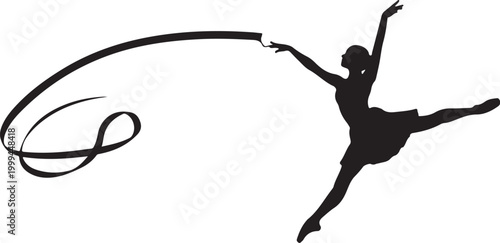 gymnast, rhythmic gymnastics, ribbon dance, black silhouette, vector icon
