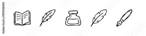 Hand drawn vintage writing and literature icons set