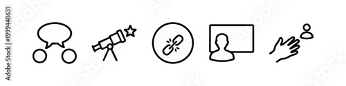 Minimal Line Art Social and Discovery Icons - Communication, Telescope, Heart, Profile