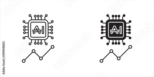 AI Artificial Intelligence Chip and Data Analytics Graph Icon Set
