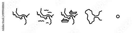 Geography and Maritime Route Line Icons - Canal, Strait, Isthmus
