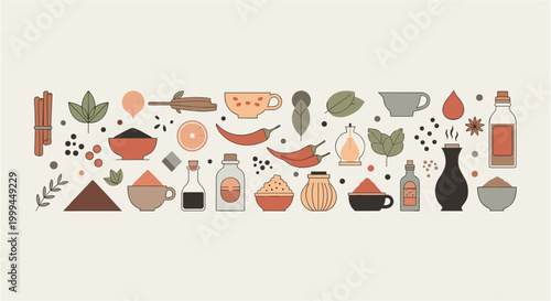 Collection of spices and ingredients for cooking and baking