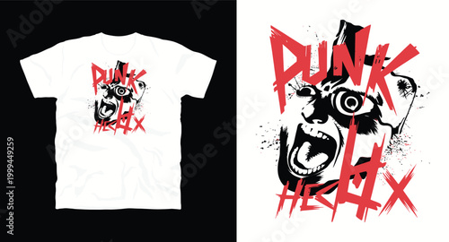 Punk rock face t-shirt design with distressed screaming man and bold typography art.