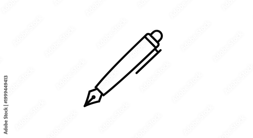 Fototapeta premium Fountain Pen Icon Outline, Elegant Writing Instrument, Minimalist Design