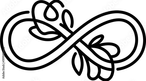 Timeless Elegance Floral Infinity Symbol Scrollwork Line Art Vector Design.