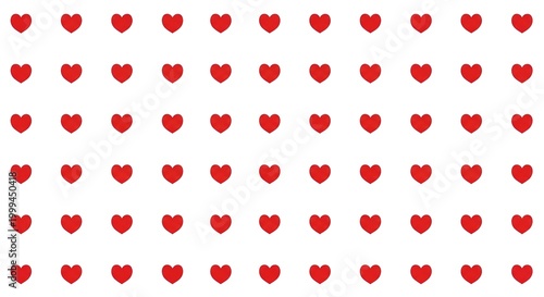 Red Hearts Seamless Pattern on White Background