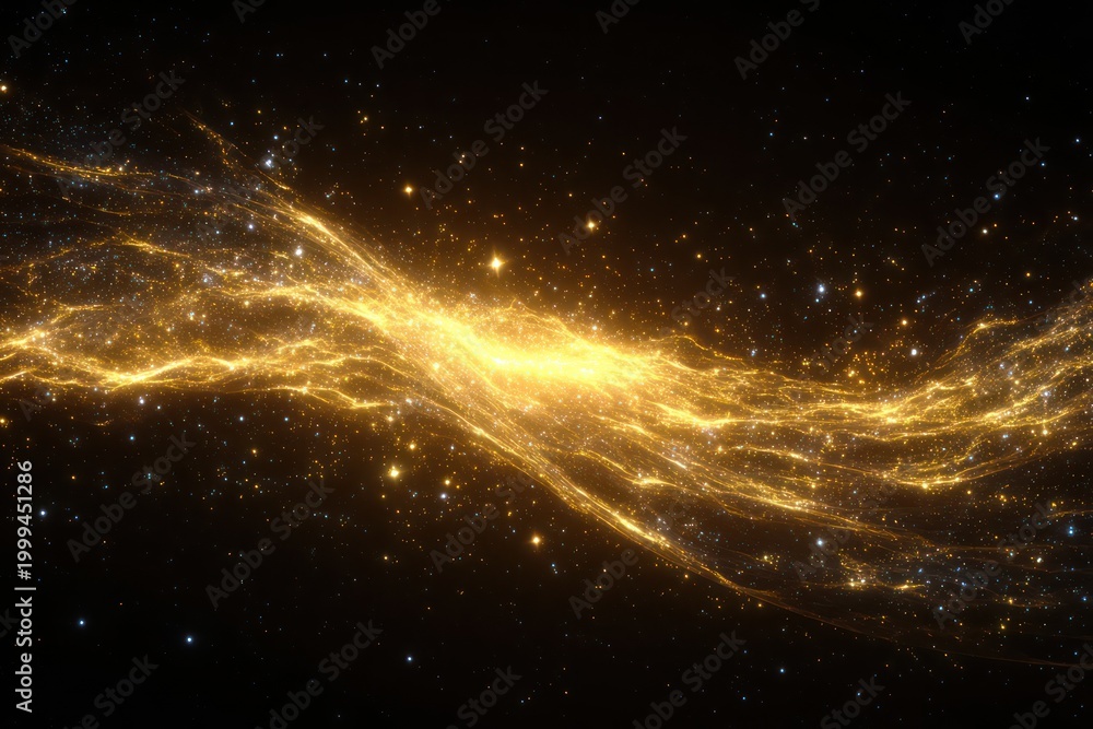 Fototapeta premium Starry space with golden energy flow stream