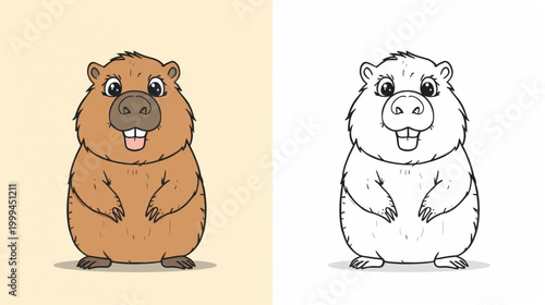 Coloring book-style illustration of a capybara