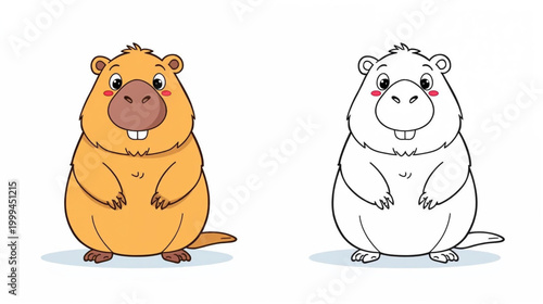 Coloring book-style illustration of a capybara