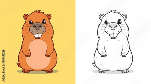 Coloring book-style illustration of a capybara