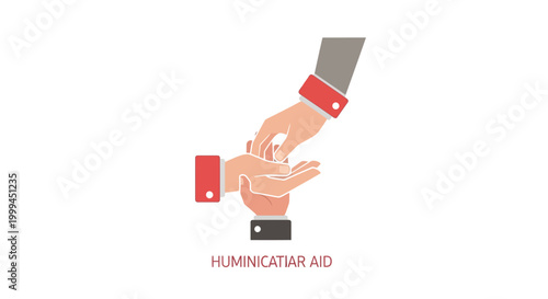 Vector illustration of a helping hand gently placing coins into an open palm, set against a clean white background with a minimalist design and flat vector style, symbolizing charity