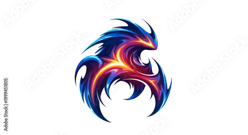 Against a clean white backdrop, a stylized emblem evokes a futuristic stars war day with its vibrant gradient of blue and red, the abstract design forming a sharp, angular shape