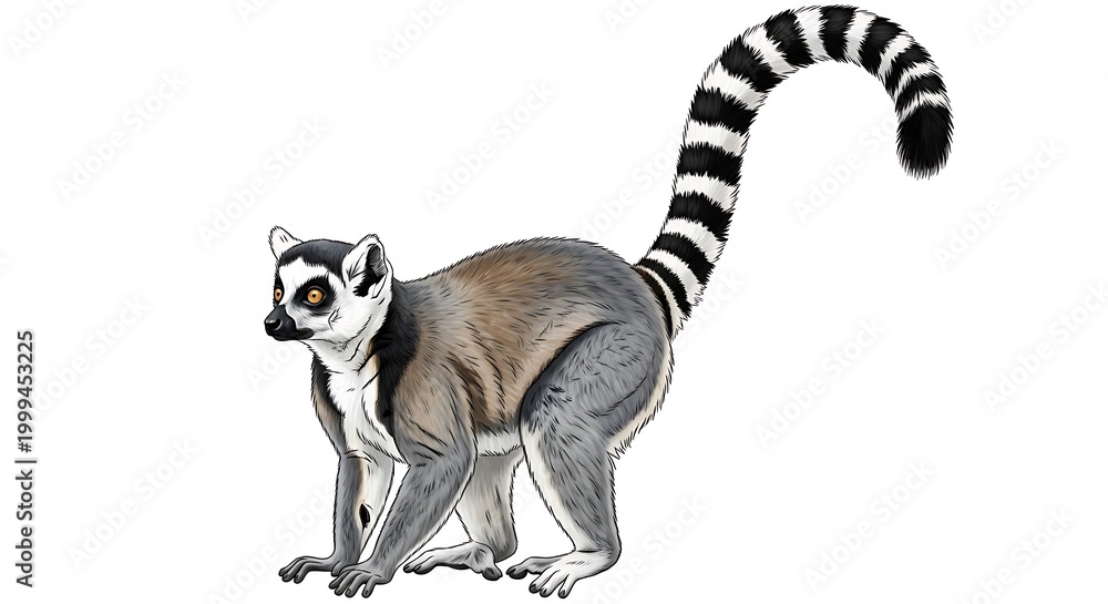 Fototapeta premium Ring-tailed Lemur Illustration - Detailed Depiction of a Madagascar Native.