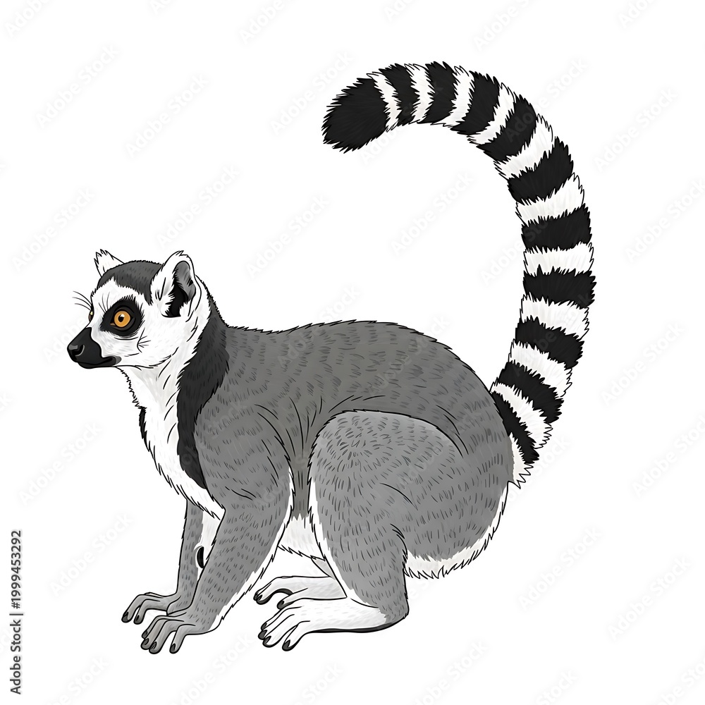 Fototapeta premium Ring-tailed Lemur Illustration - A Detailed Depiction of a Madagascar Native.