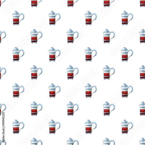 French press coffee makers creating a decorative repeating kitchenware pattern