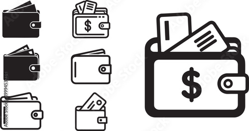 wallet icons with money and cards vector illustration