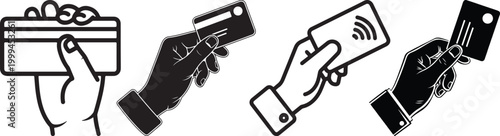 Hands holding gift, credit card, and smartphone vector illustration