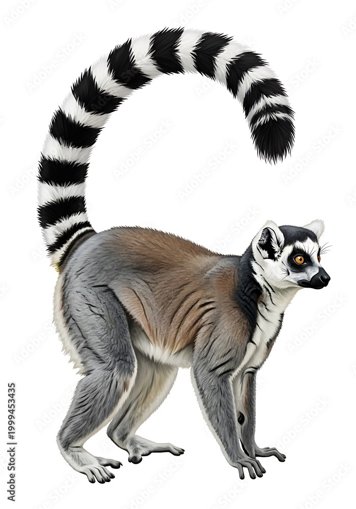 Fototapeta premium Ring-tailed Lemur Illustration - Detailed Wildlife Art.