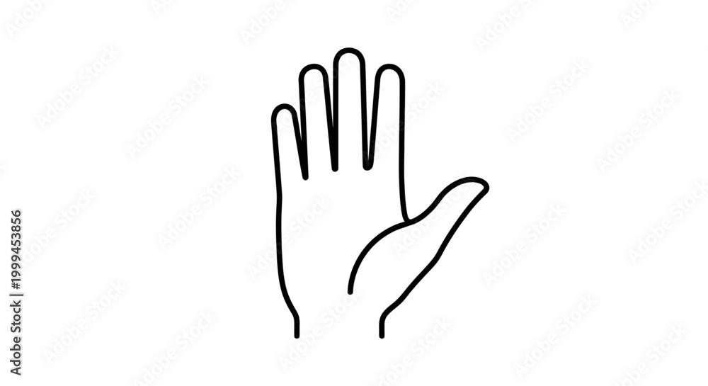 Obraz premium Minimalist Hand Outline Icon, Open Palm Gesture, White Background