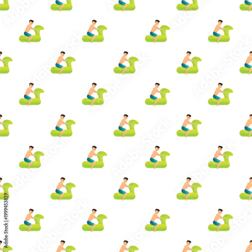 Man on a fun inflatable pool toy creating a seamless summer background pattern