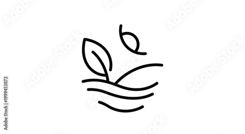 Minimalist line art of sprouting leaves and gentle waves