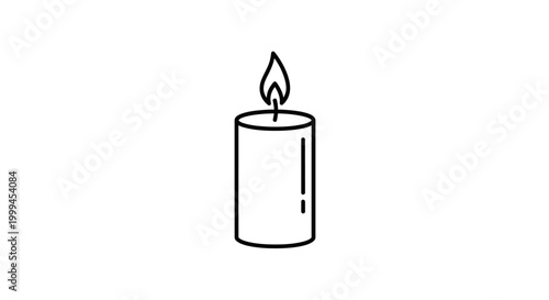 Simple Line Art Burning Candle Icon, Isolated on White Background