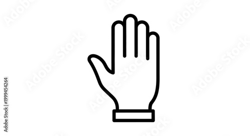 Stop Hand Gesture Icon, Outline of a Palm with Fingers Raised