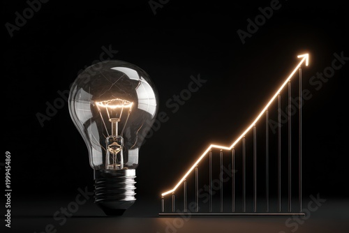 Rising cost of electricity isolated on black