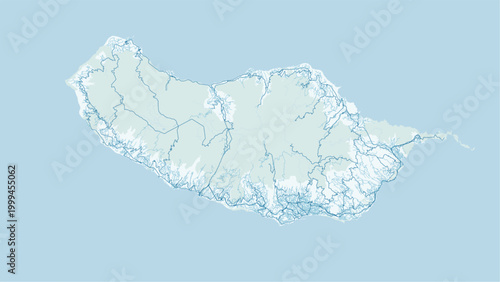 Modern minimalist vector map of Madeira Island, Portugal. High-quality SVG illustration of Funchal, coastline, and geographic layout for travel posters, infographics, and web design.