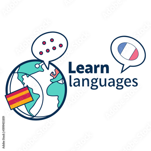 Learn languages with globe and flags spain france