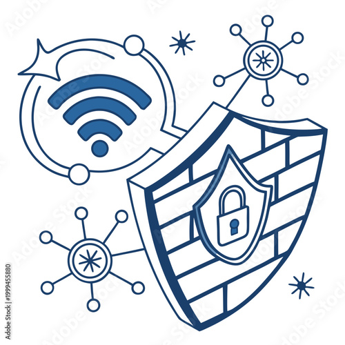Shield with lock and wi fi symbol wifi security protection