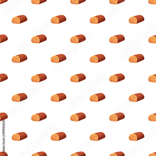 Swiss roll cakes repeating a seamless pattern on white background