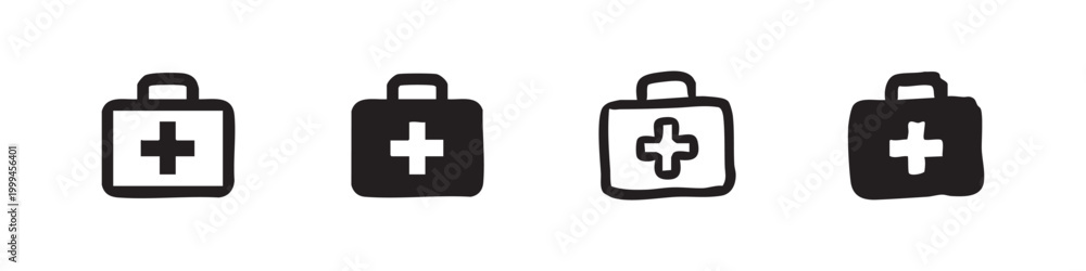 Obraz premium First Aid Kit Icon Set Hand Drawn Vector Illustration