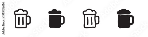 Beer Mug Icon Set Hand Drawn Glass of Beer with Foam for Pub and Bar