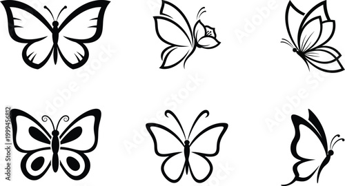 Sketchy butterfly collection six hand drawn illustrations of butterflies in various poses