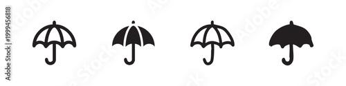 Umbrella Rain Protection Icon Set in Hand Drawn and Solid Styles