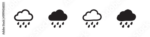 Cloud with Rain Drops Weather Icon Set in Hand Drawn Sketch Styles