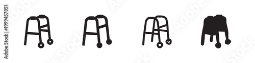 Medical Walker Icon Set - Mobility Aid and Elderly Care Vector Symbols