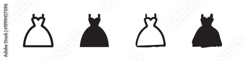 Wedding Dress Icon Set - Bridal Gown and Fashion Vector Symbols for Marriage