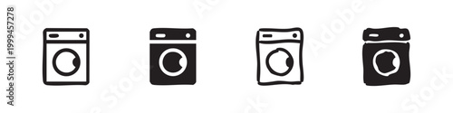Washing machine icons for laundry service and household appliance design