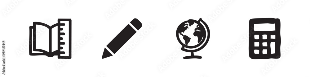 Naklejka premium Education and School Supplies Learning Icon Collection