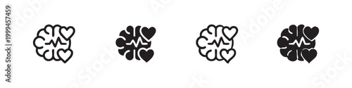 Mental Health Brain and Emotional Heart Pulse Icons