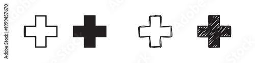 Plus and Cross Icons for Medical Help and Interface Addition