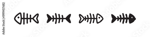 Fish Bone Skeleton Icons for Seafood and Biology Themes